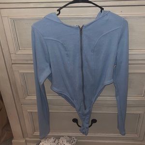 Blue hooded sweater bodysuit